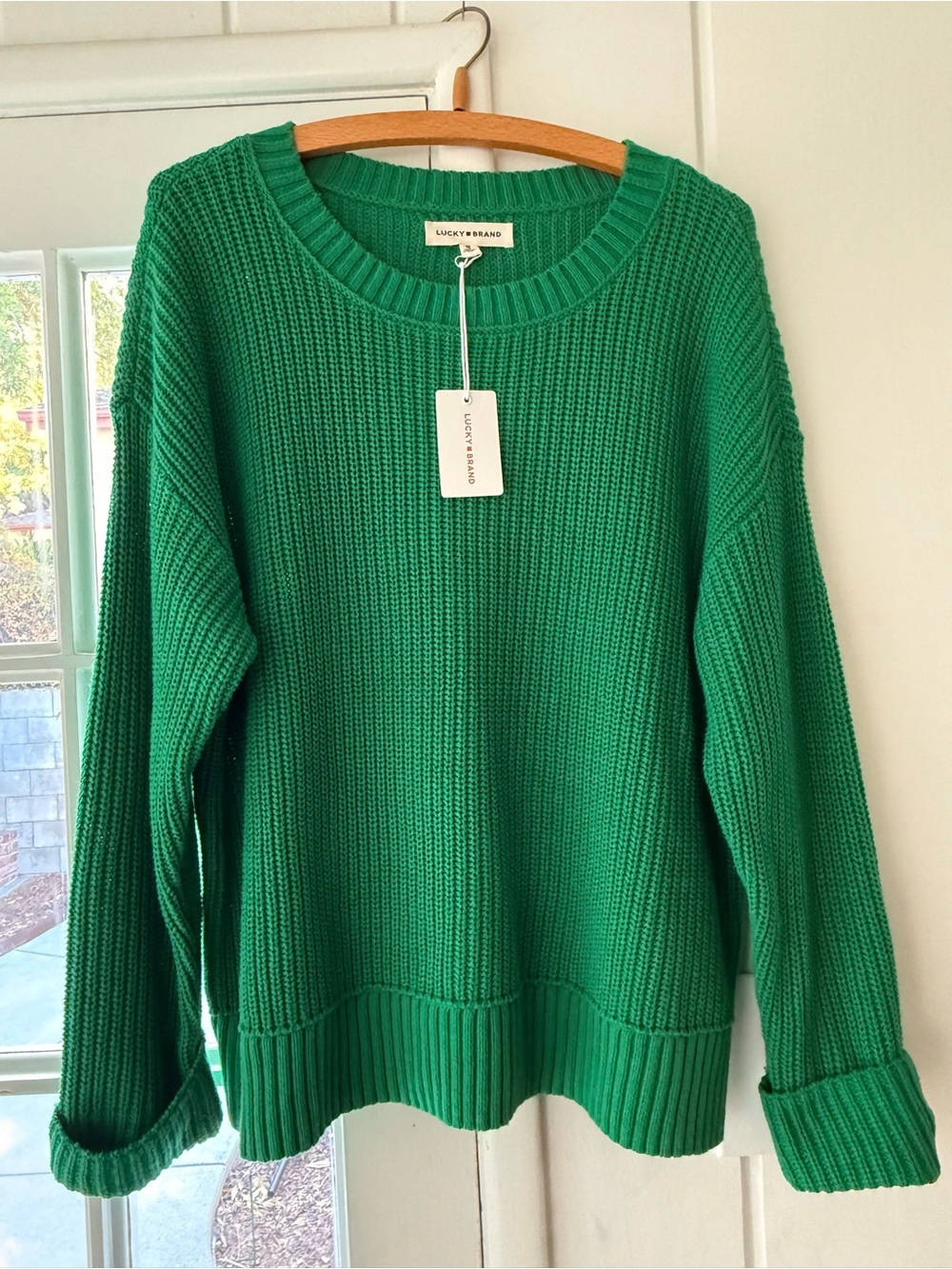 Lucky Brand Kelly Green Ribbed Crewneck Sweater